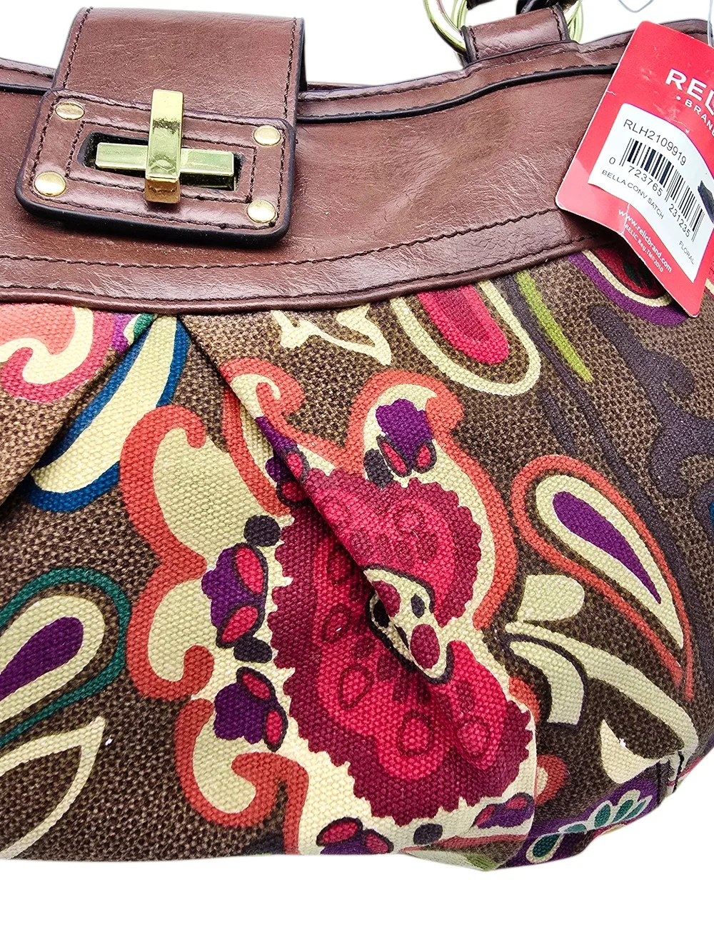 NWT Relic Purse Brown Floral Satchel Bag with Double Handle & Crossbody Strap